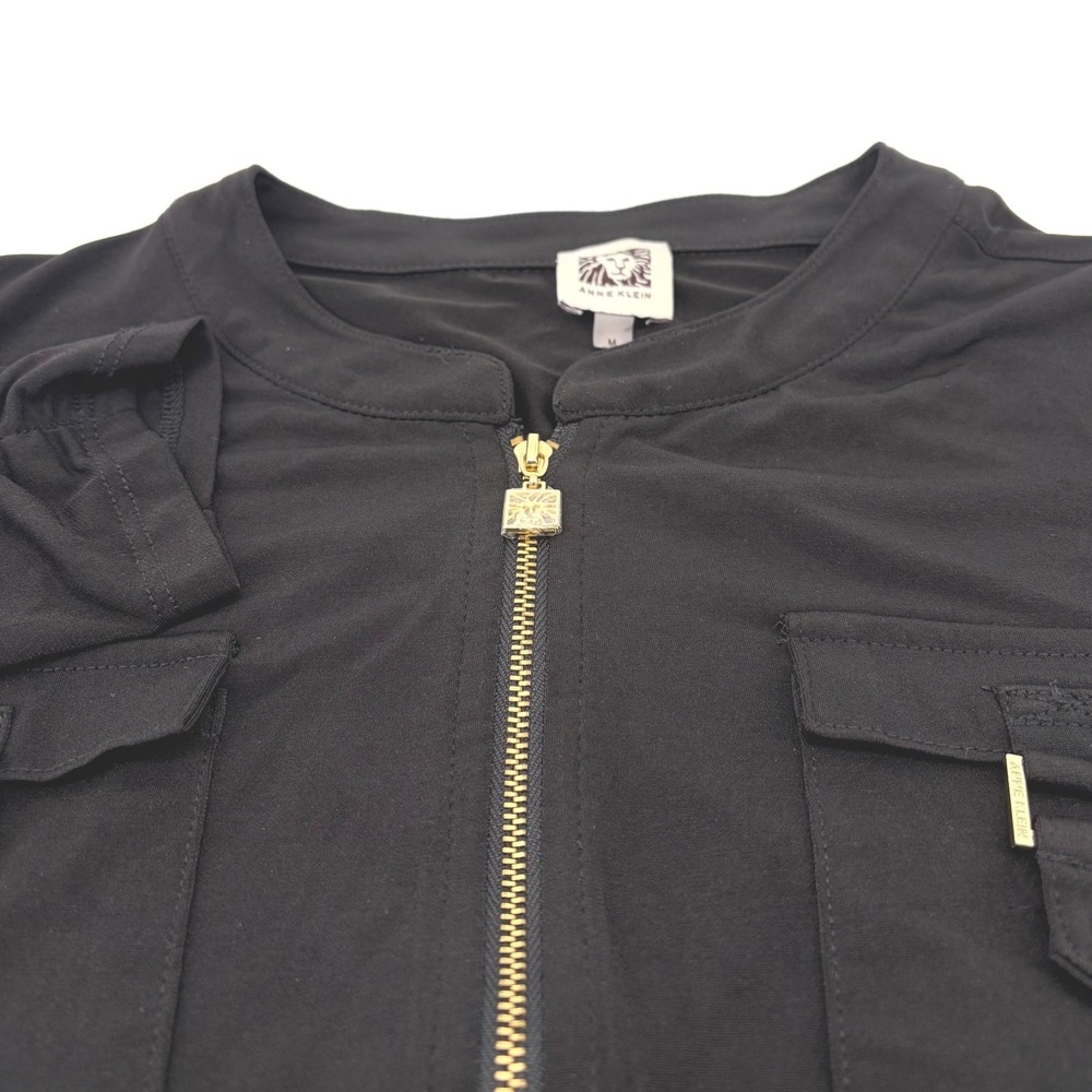 NEW Anne Klein Black Zip Up Long Sleeve Top with Pocket Details -‎ Size M